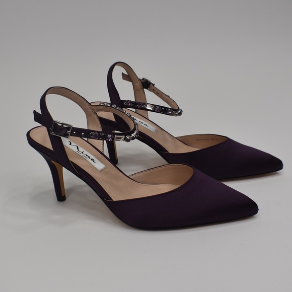 Purple Satin Crystal Pointy-Toe Mid-Heel Dress Pump Sz 6M Nina Tonya - Picture 2 of 13